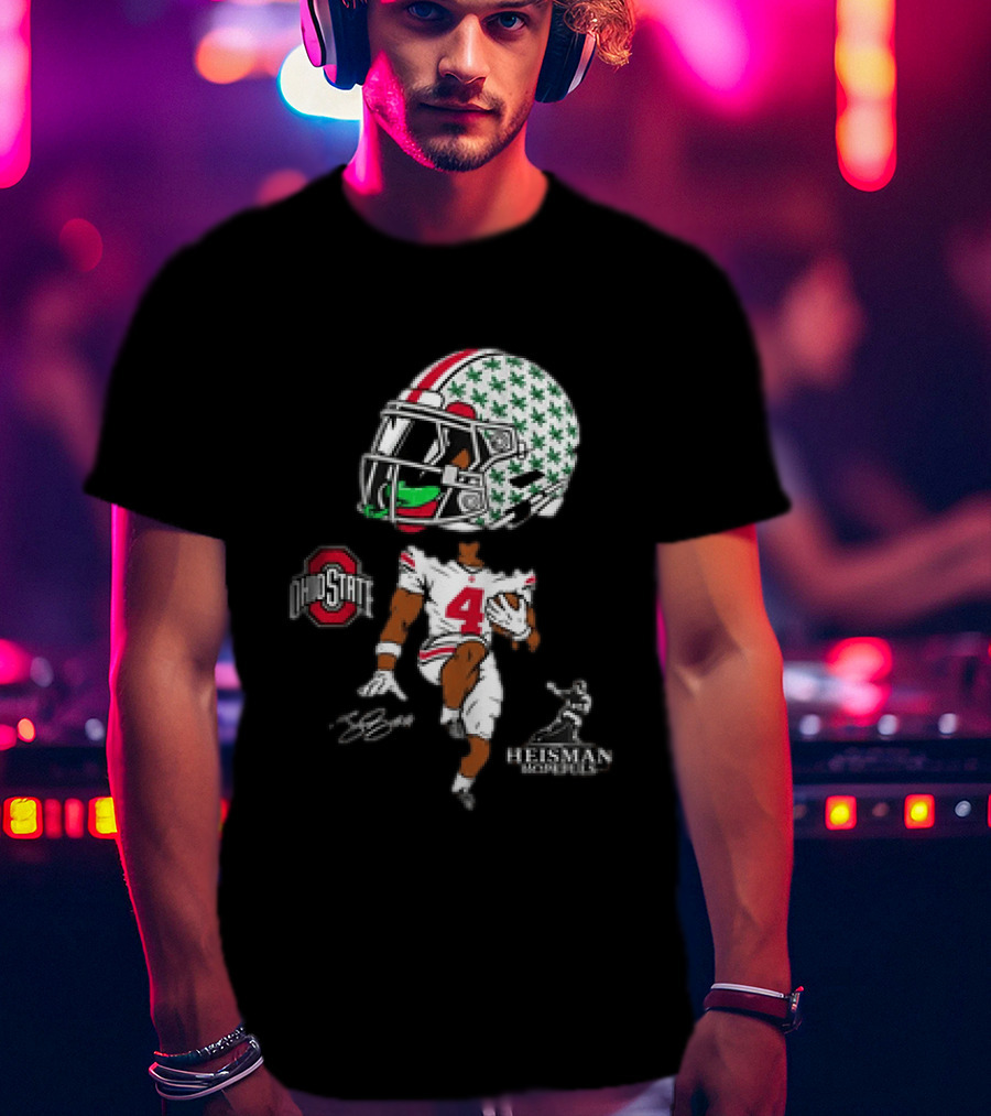 Ohio State Football Jeremiah Smith Heisman Hopeful Ohio State Helmet Player Number 4 T-Shirt