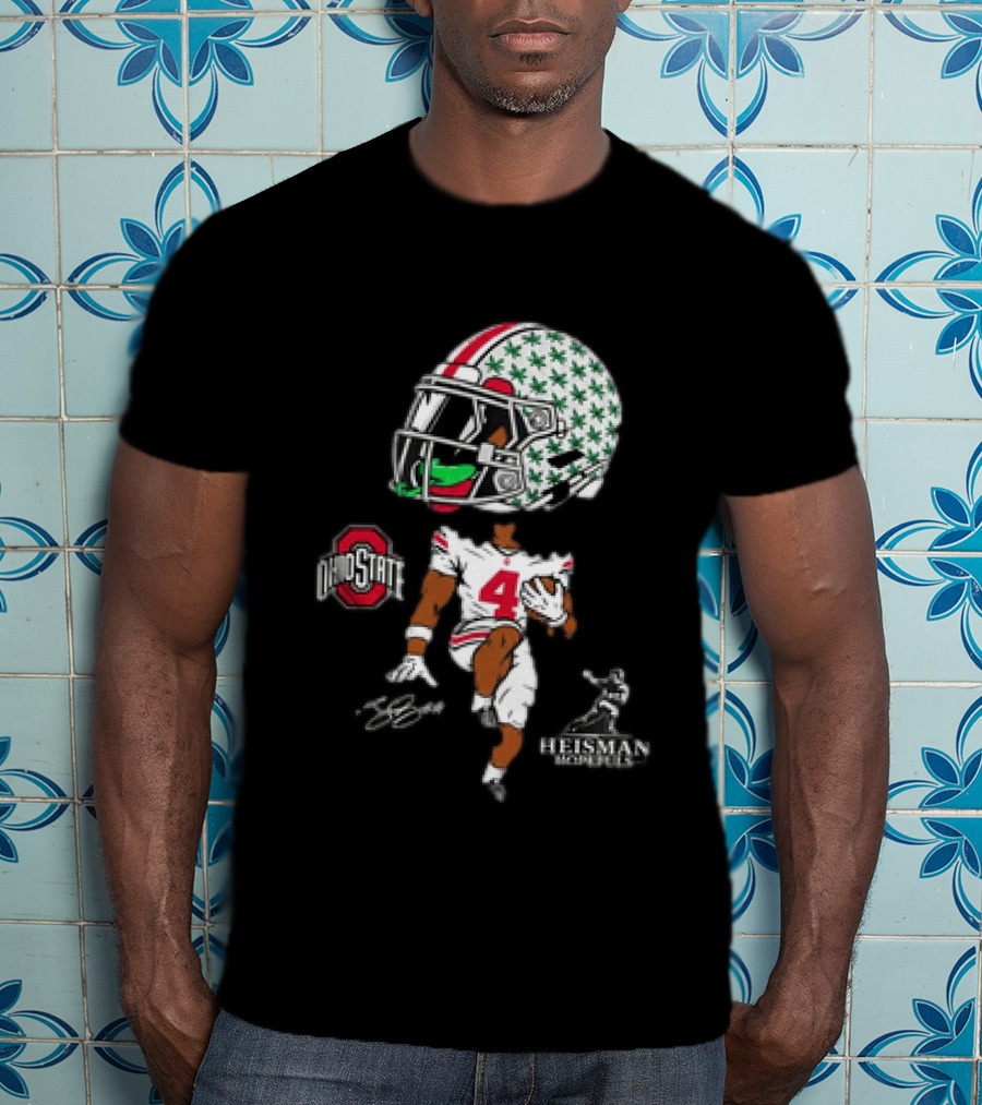 Ohio State Football Jeremiah Smith Heisman Hopeful Ohio State Helmet Player Number 4 T-Shirt