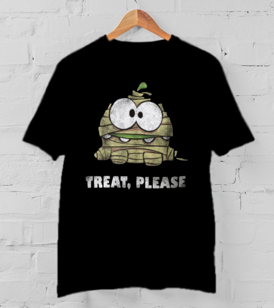 Halloween Om Nom Mummy Treat Please Cartoon Green Monster T-Shirt