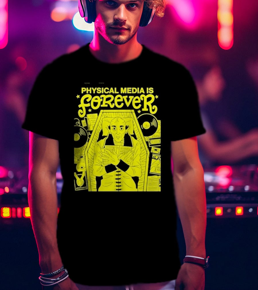 Physical Media Is Forever Vampire Coffin Records Tapes Books T-Shirt