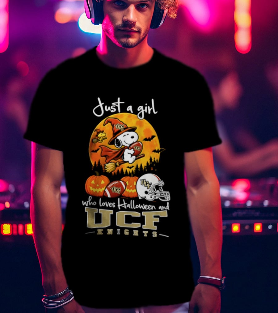 Just A Girl Who Loves Halloween UCF Knights Snoopy And Woodstock 2026 T-Shirt