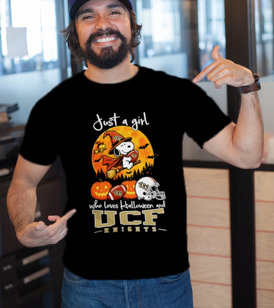 Just A Girl Who Loves Halloween UCF Knights Snoopy And Woodstock 2026 T-Shirt