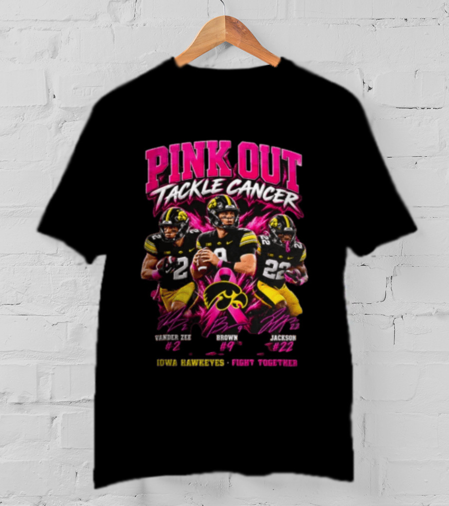 Pink Out Tackle Cancer Iowa Hawkeyes Vander Zee Brown Jackson 44 9 22 Fight Together T-Shirt