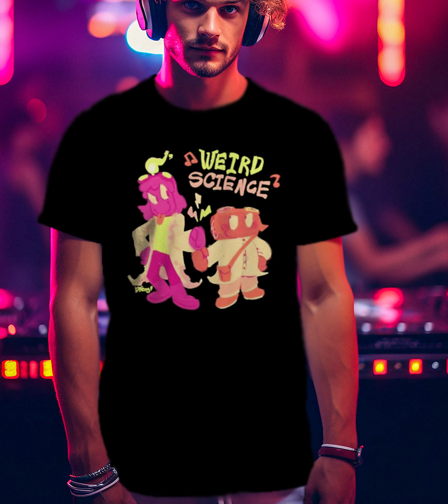 Weird Science Cartoon Characters With Lightbulb And Music Notes T-Shirt
