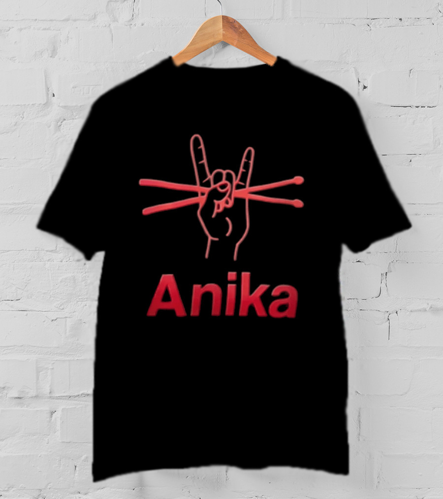 Anika Rock Hand Sign With Drumsticks T-Shirt