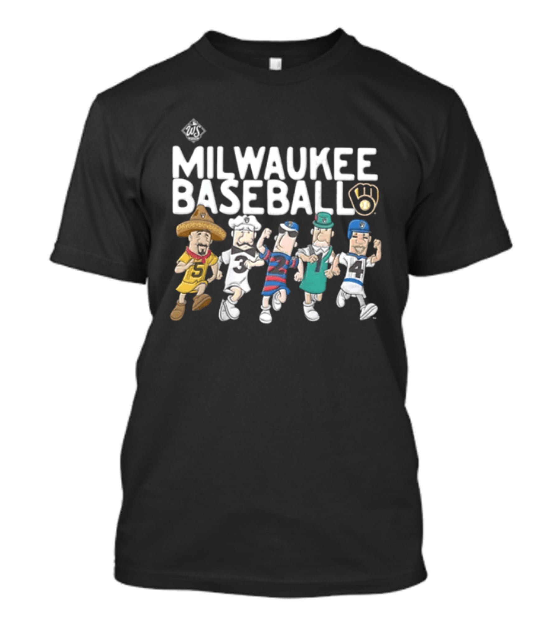 Milwaukee Baseball Brewer Characters With Milwaukee Brewers Logo 2026 World T-Shirt