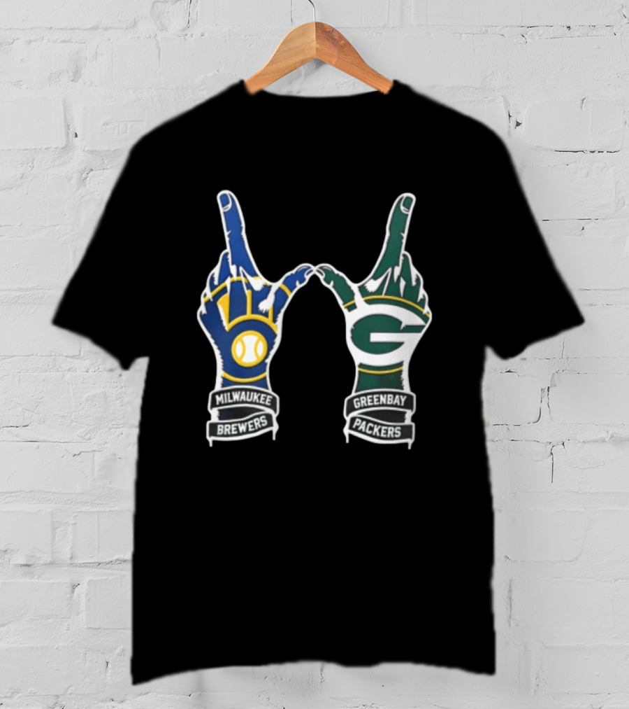 Milwaukee Brewers Green Bay Packers Two Hands W Shape T-Shirt