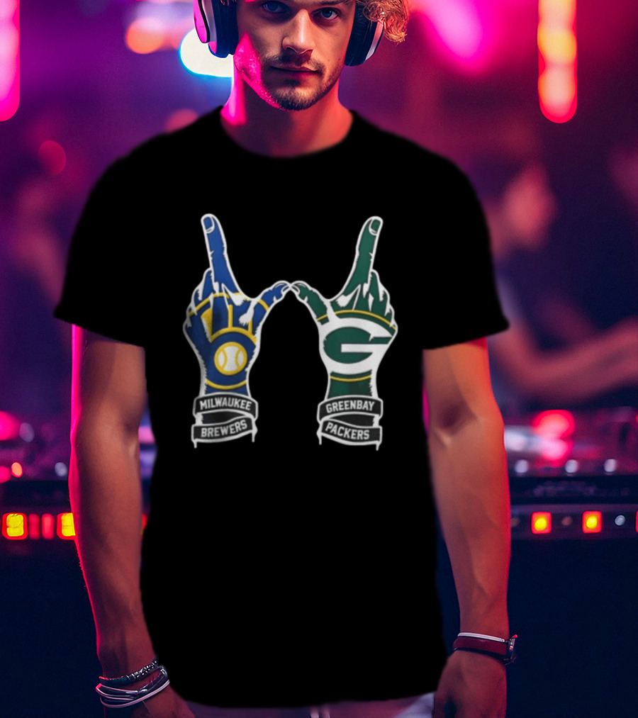 Milwaukee Brewers Green Bay Packers Two Hands W Shape T-Shirt