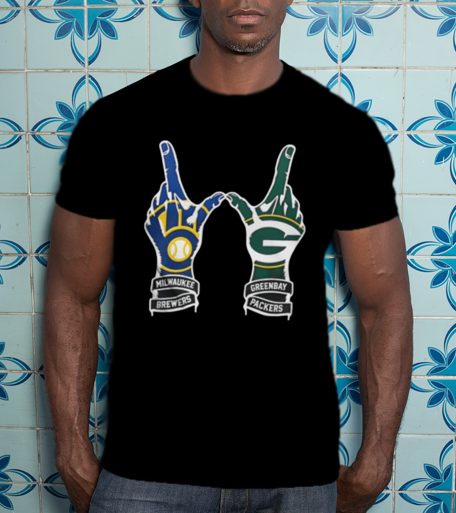 Milwaukee Brewers Green Bay Packers Two Hands W Shape T-Shirt