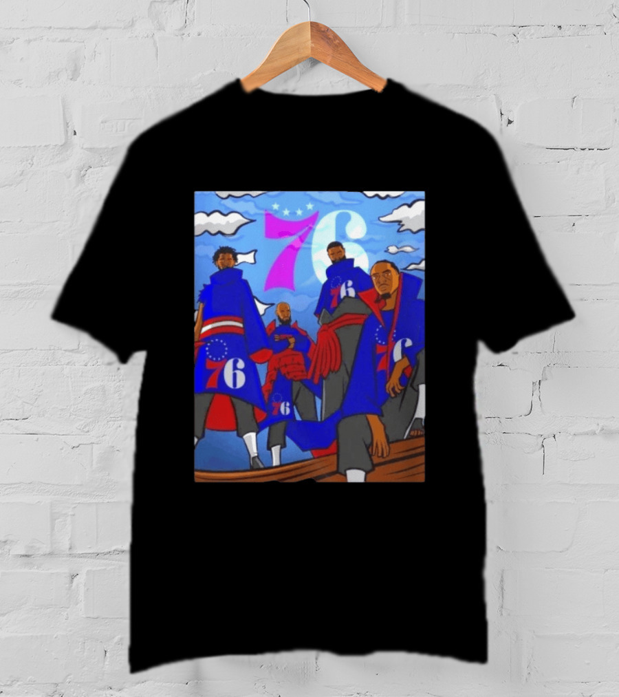 Philadelphia 76ers Anime Style Team Illustration With 76ers Logos And Players T-Shirt
