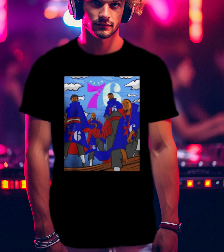 Philadelphia 76ers Anime Style Team Illustration With 76ers Logos And Players T-Shirt