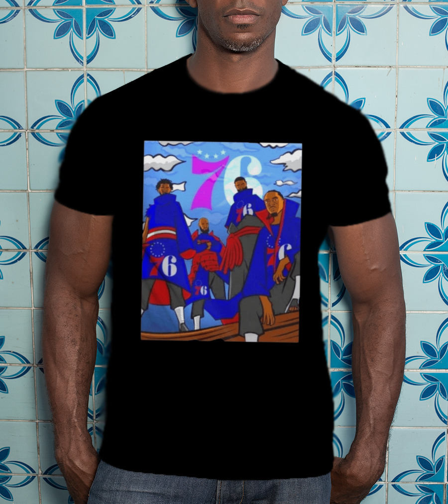 Philadelphia 76ers Anime Style Team Illustration With 76ers Logos And Players T-Shirt