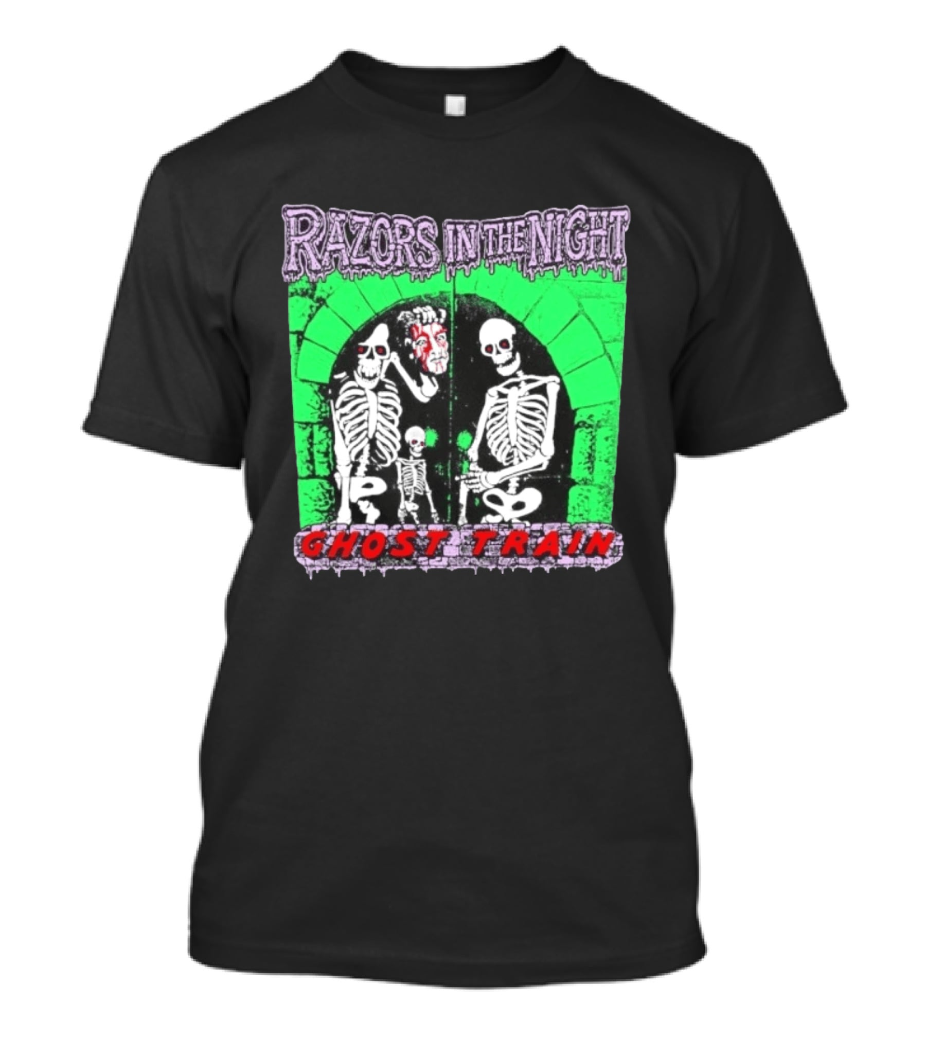 Razors In The Night Skeleton Ghost Train Punk Band T-Shirt