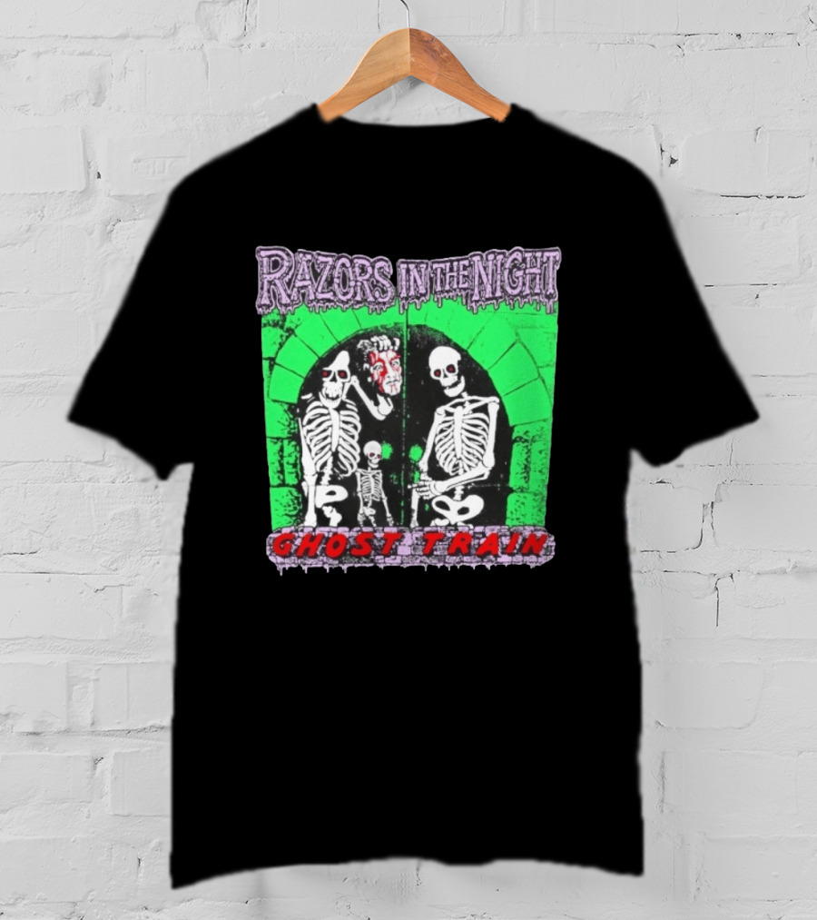 Razors In The Night Skeleton Ghost Train Punk Band T-Shirt