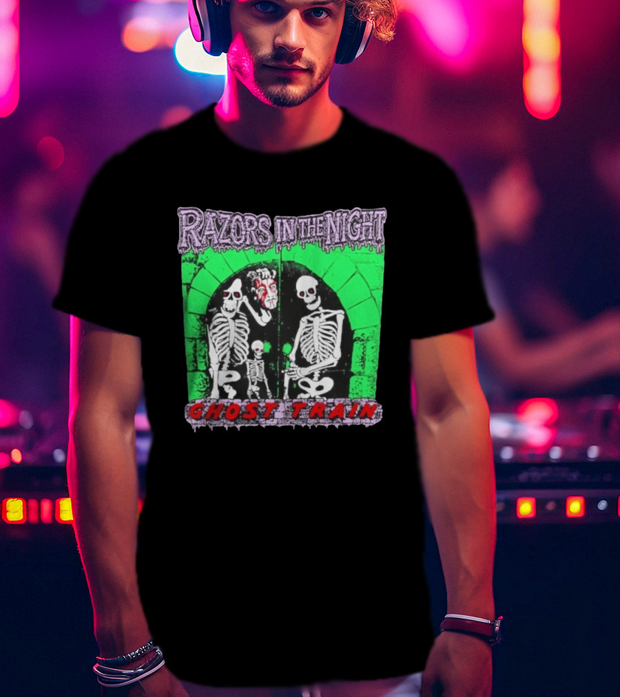 Razors In The Night Skeleton Ghost Train Punk Band T-Shirt