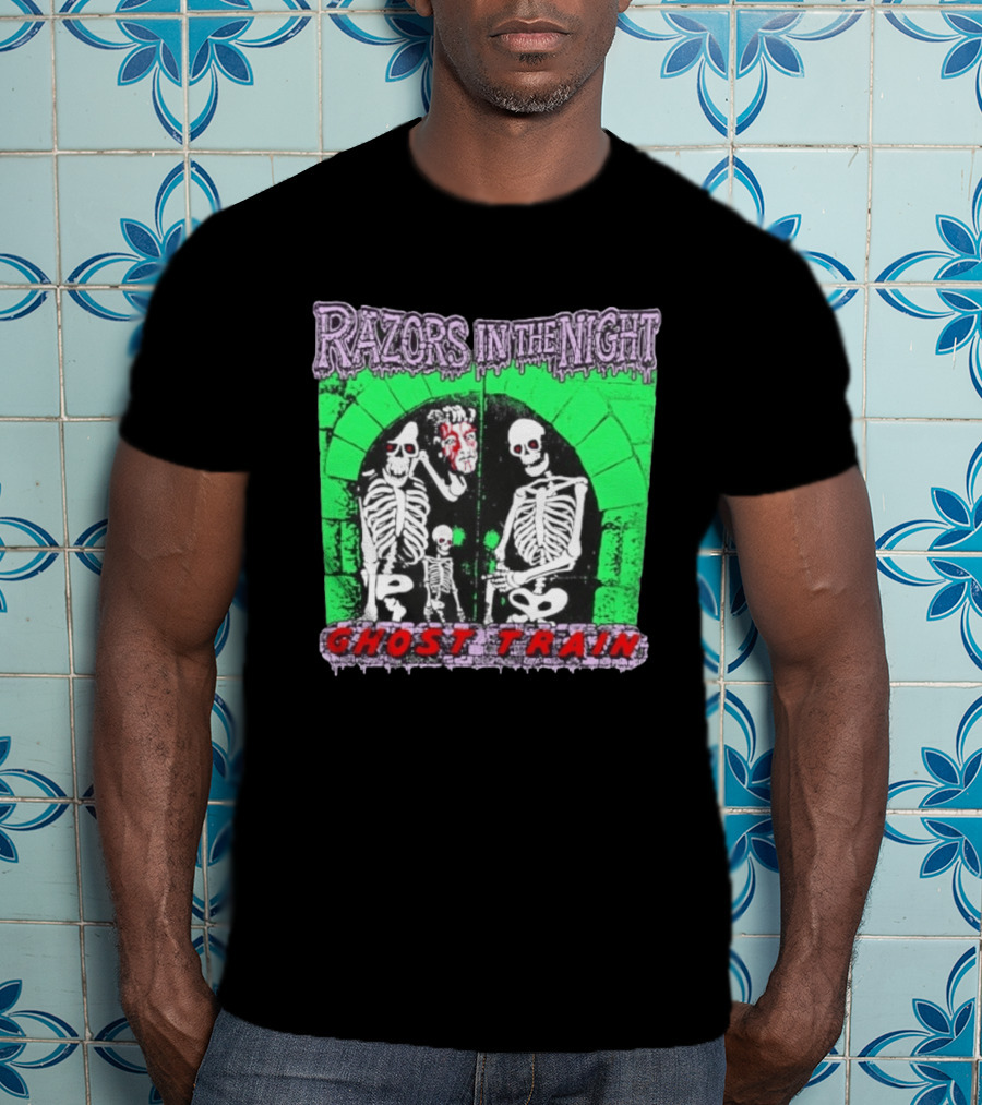 Razors In The Night Skeleton Ghost Train Punk Band T-Shirt