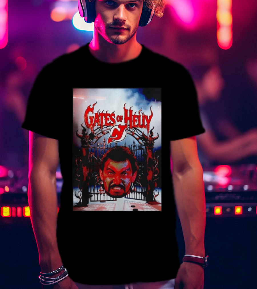 Gates Of Helly New Jersey Devils Hockey Fan Art With Demonic Gate And Fiery T-Shirt