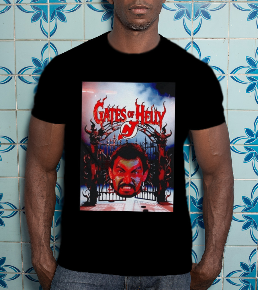 Gates Of Helly New Jersey Devils Hockey Fan Art With Demonic Gate And Fiery T-Shirt