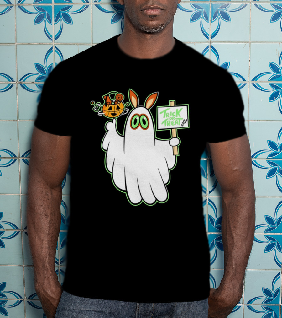 Ghost Bunny Trick Or Treat With Pumpkin Halloween Spooky T-Shirt