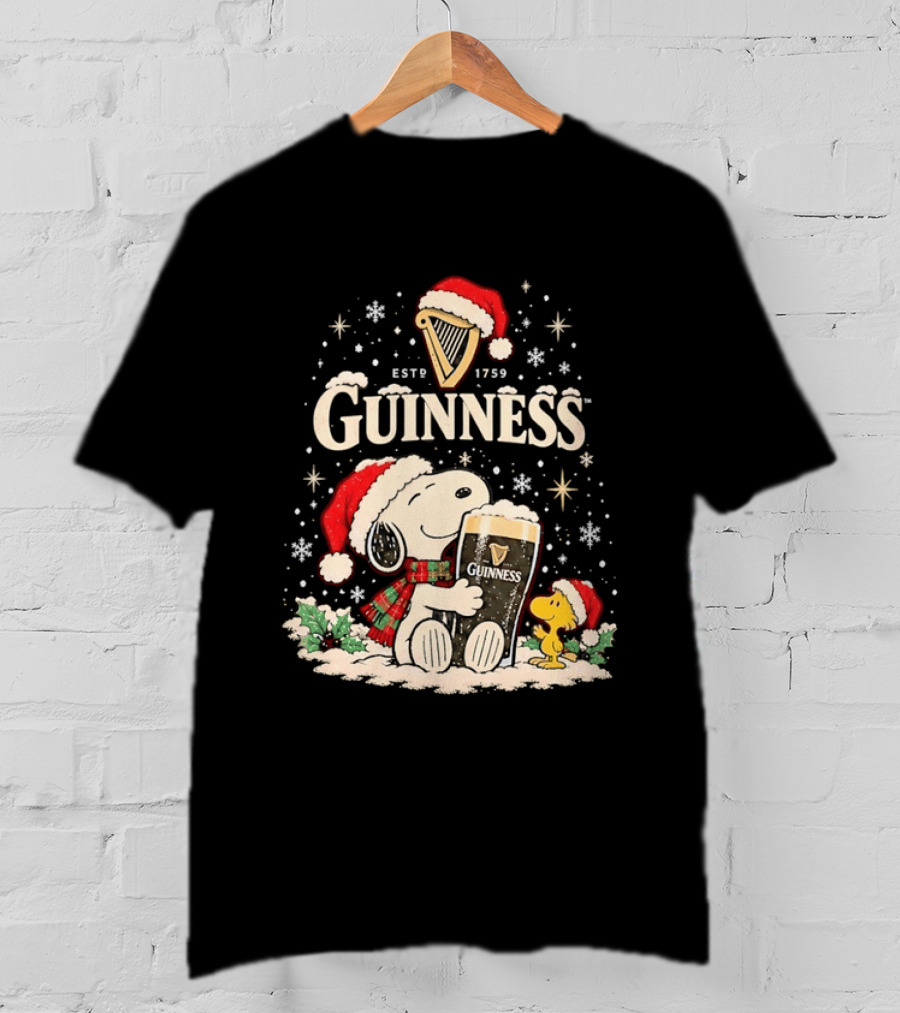 Snoopy Woodstock Guinness Christmas Snoopy Santa Hat Guinness Beer T-Shirt