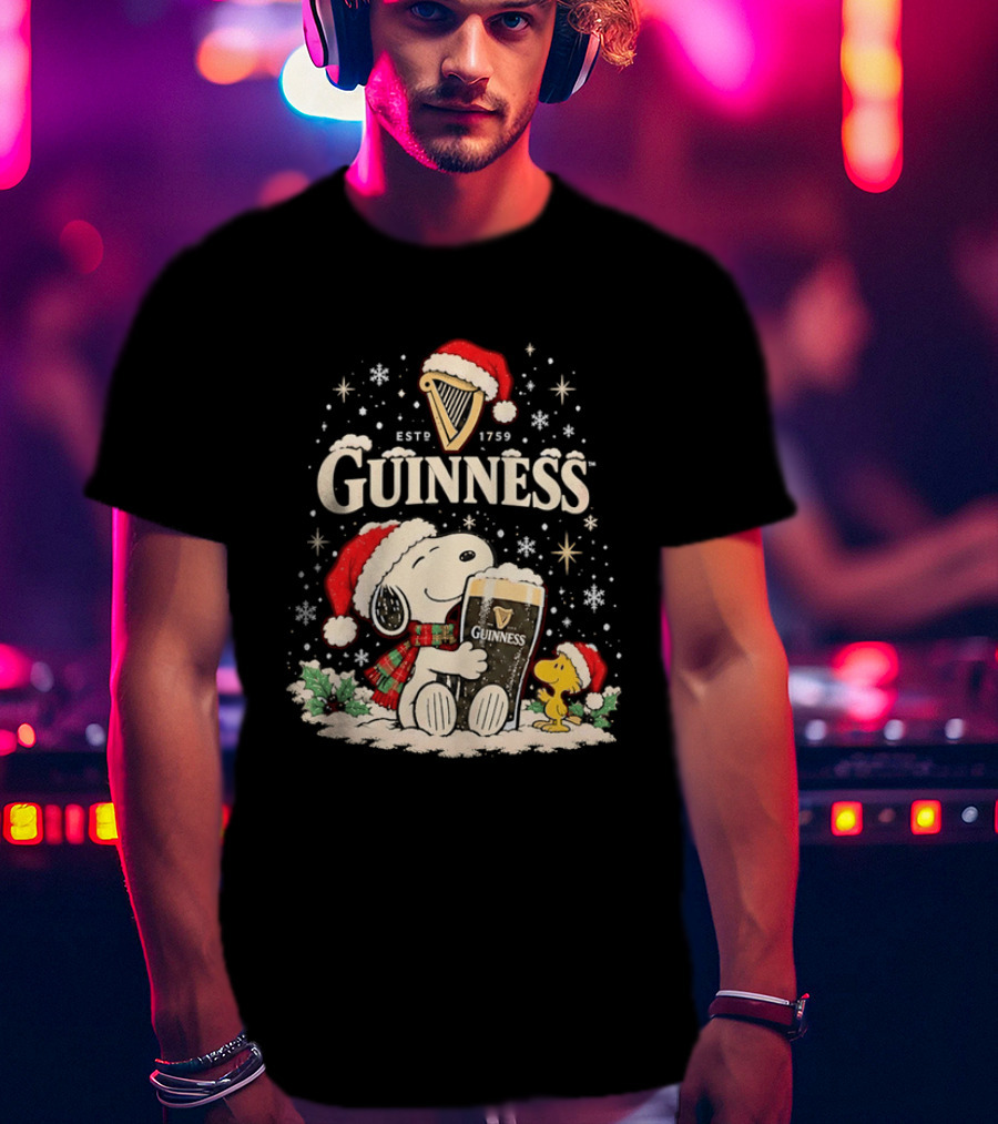Snoopy Woodstock Guinness Christmas Snoopy Santa Hat Guinness Beer T-Shirt