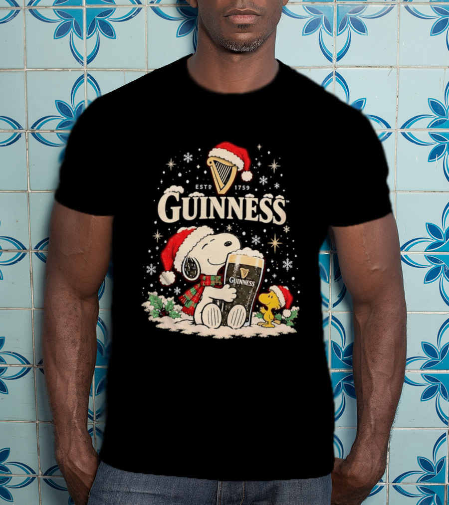 Snoopy Woodstock Guinness Christmas Snoopy Santa Hat Guinness Beer T-Shirt
