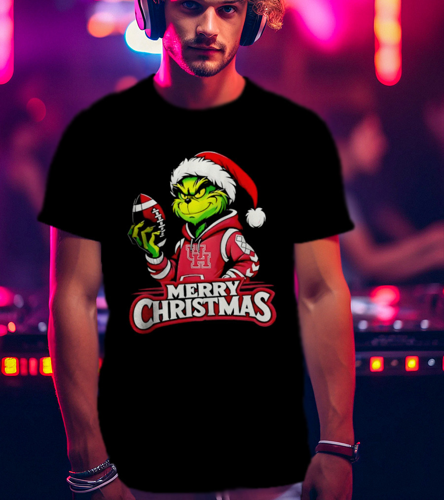 Grinch Santa Houston Cougars Merry Christmas Football 2026 T-Shirt