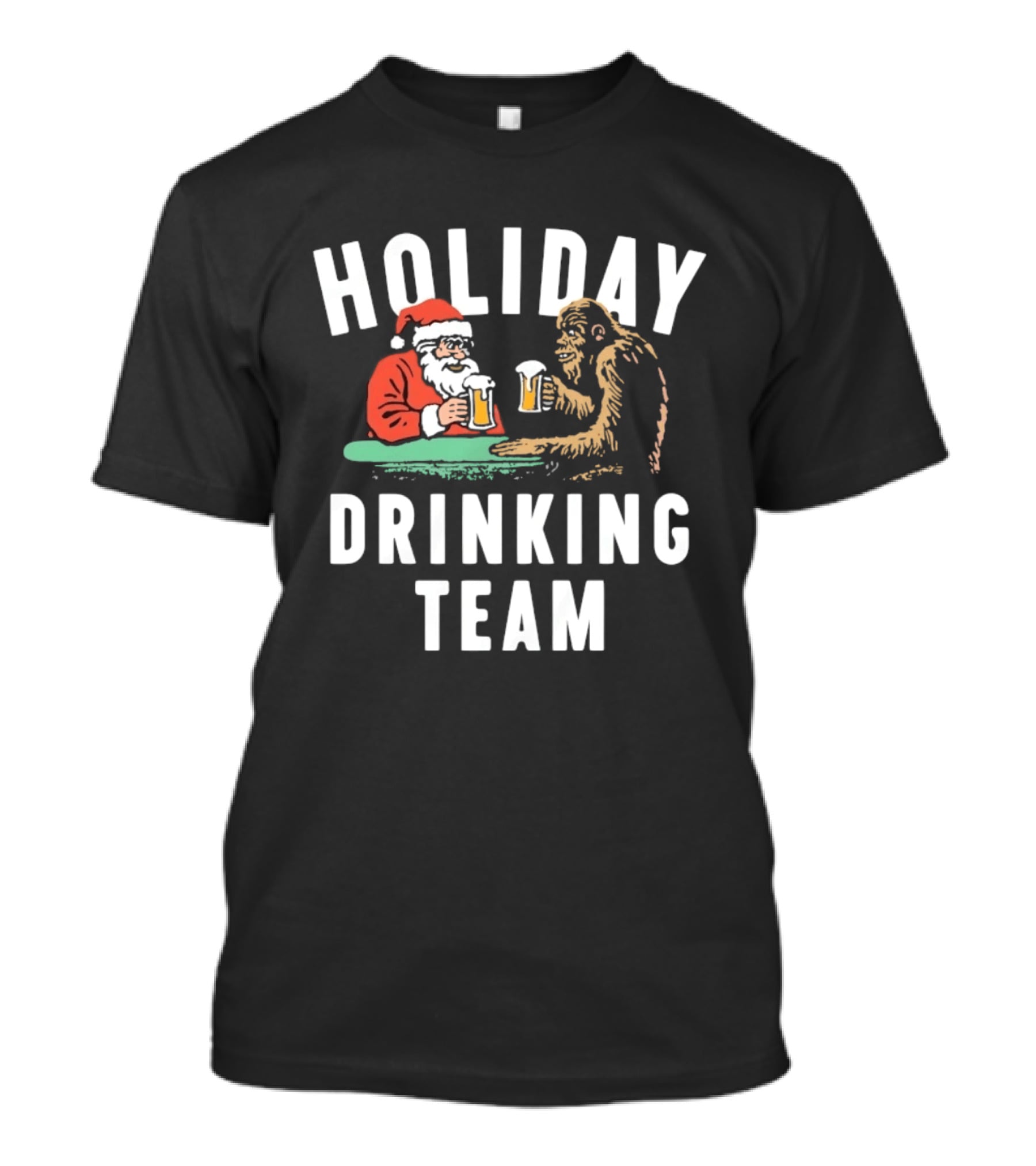 Holiday Drinking Team Santa And Bigfoot Cheers T-Shirt