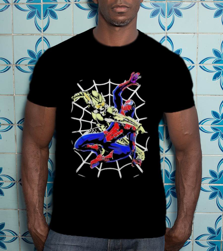 Spider Man Vs Green Goblin Battle On Web Marvel Encounter T-Shirt