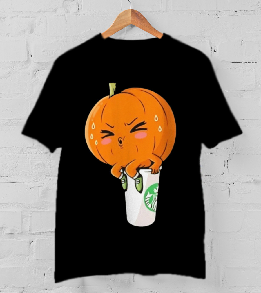 Sweating Pumpkin Sitting On A Starbucks Coffee Cup T-Shirt