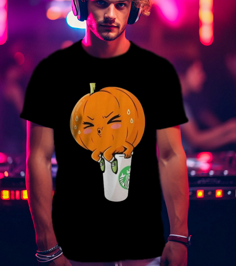 Sweating Pumpkin Sitting On A Starbucks Coffee Cup T-Shirt