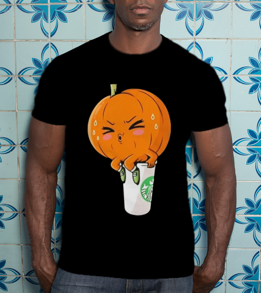 Sweating Pumpkin Sitting On A Starbucks Coffee Cup T-Shirt
