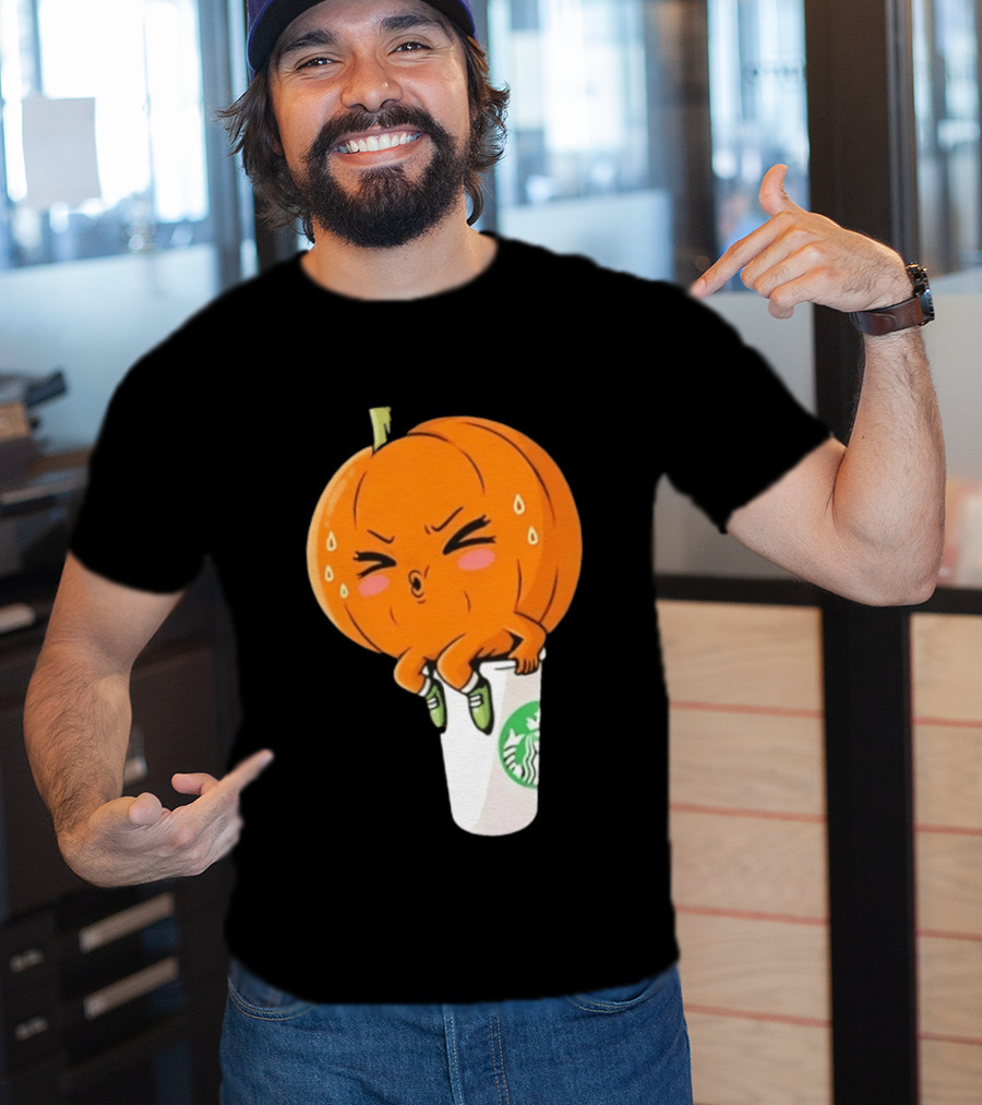 Sweating Pumpkin Sitting On A Starbucks Coffee Cup T-Shirt