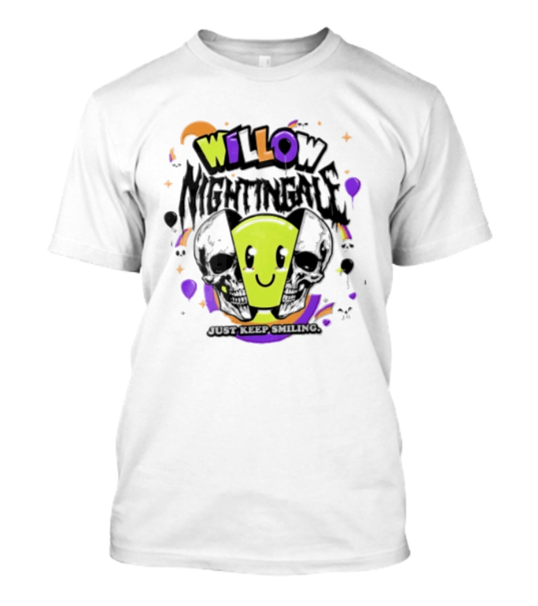 AEW Willow Nightingale Just Keep Smiling Skull Smiley Face T-Shirt