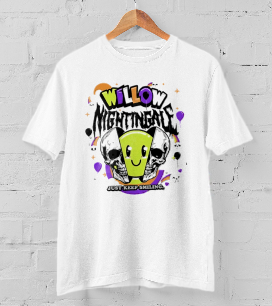 AEW Willow Nightingale Just Keep Smiling Skull Smiley Face T-Shirt
