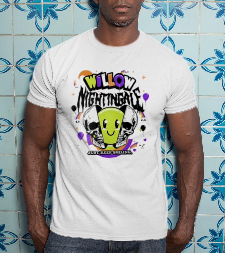 AEW Willow Nightingale Just Keep Smiling Skull Smiley Face T-Shirt