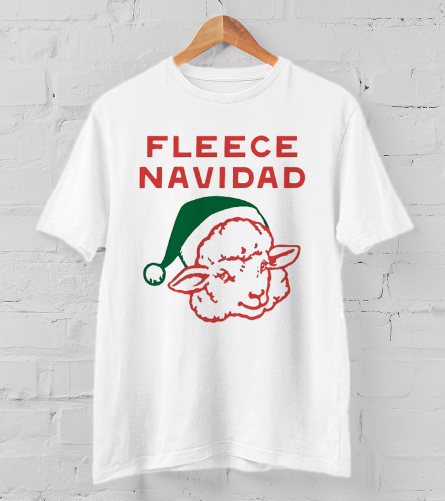 Fleece Navidad Sheep Christmas Holiday Pun With Santa Hat T-Shirt