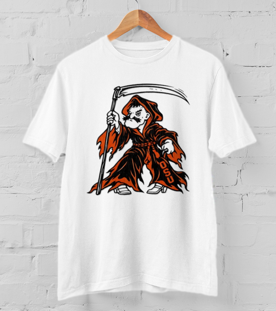 OSU Oklahoma State 2026 Halloween Grim Reaper Scythe Cowboy T-Shirt