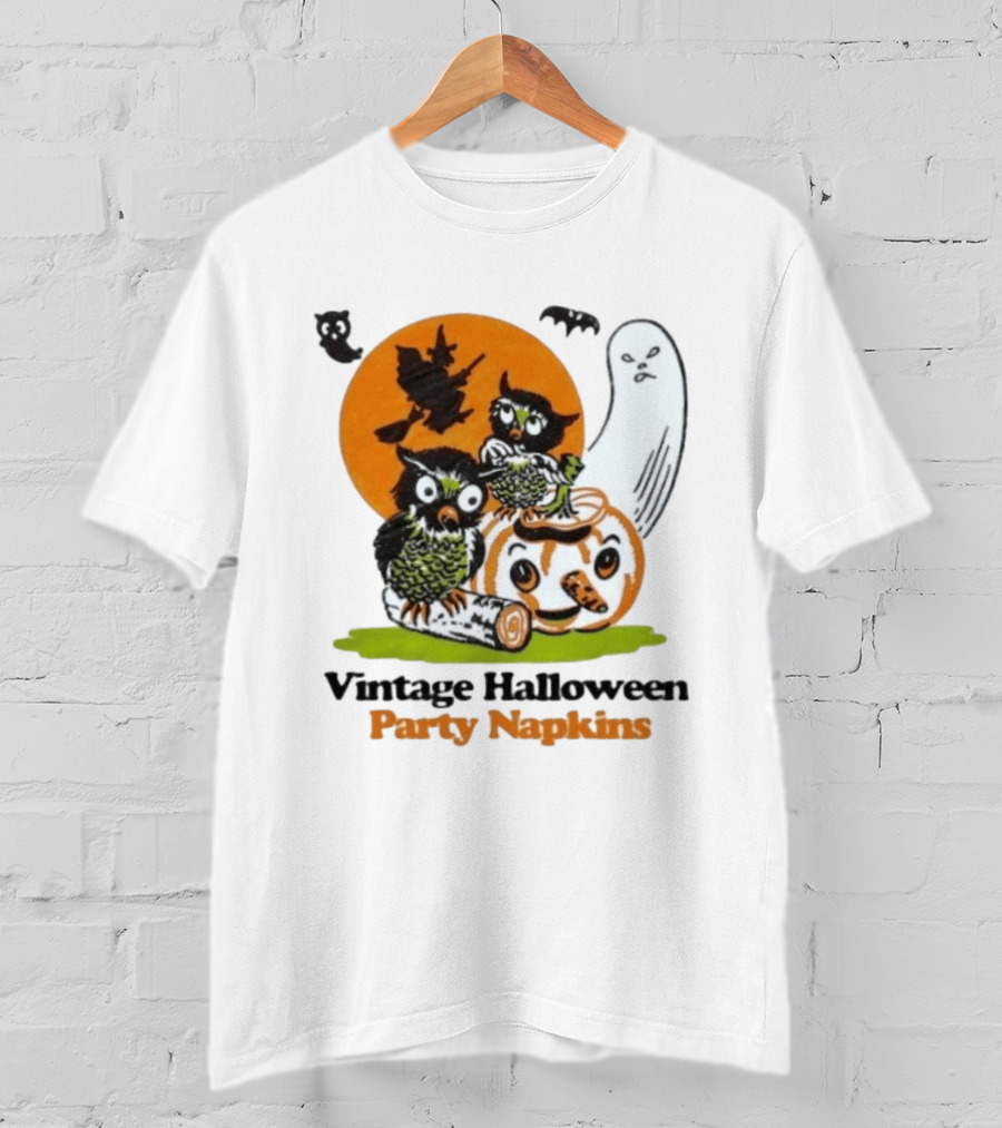 Vintage Halloween Party Napkins Owls Pumpkin Ghost Witch Bats T-Shirt