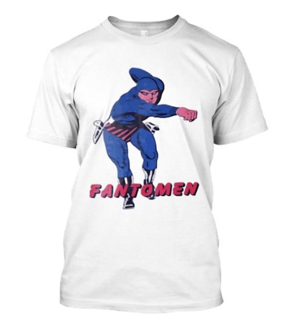 FANTOMEN Blue Superhero Punching Action Comic T-Shirt FANTOMEN Blue Superhero Punching Action Comic T-Shirt