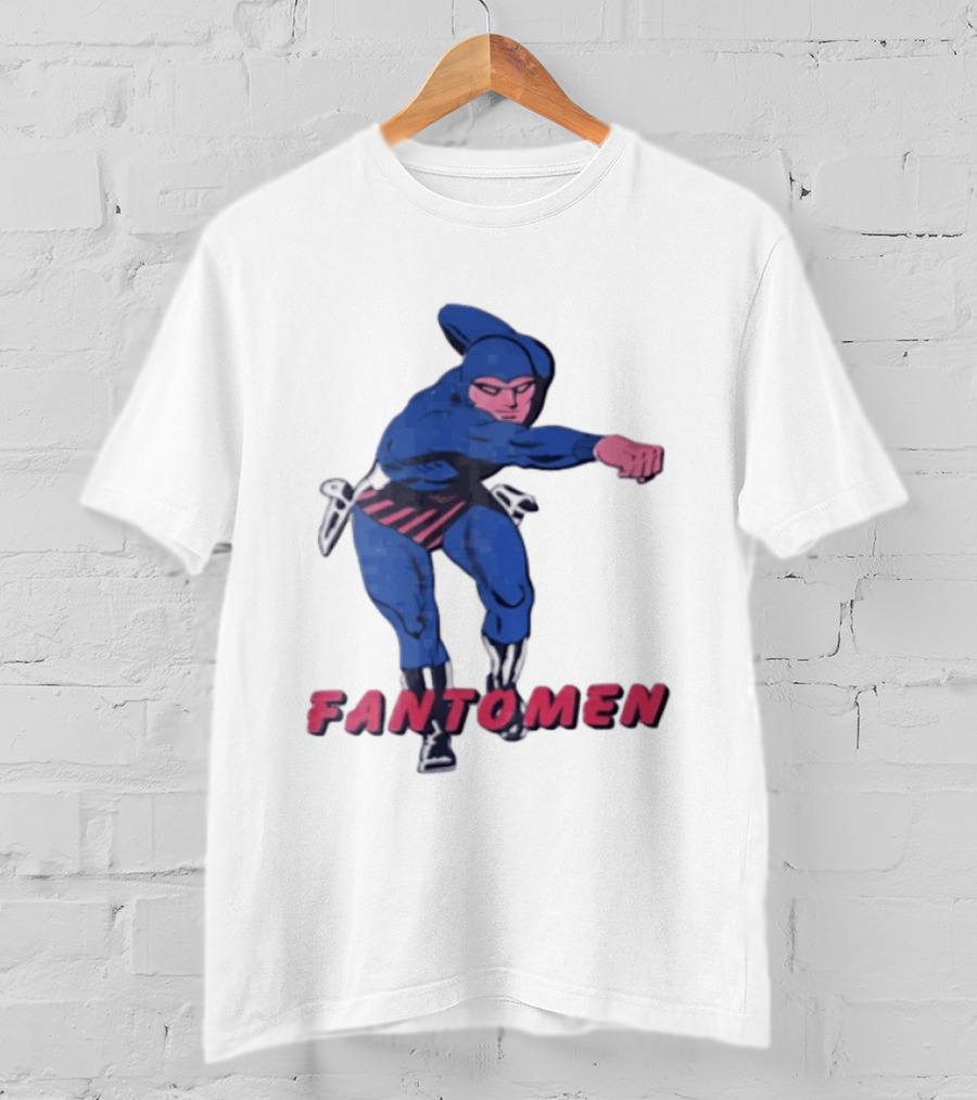 FANTOMEN Blue Superhero Punching Action Comic T-Shirt