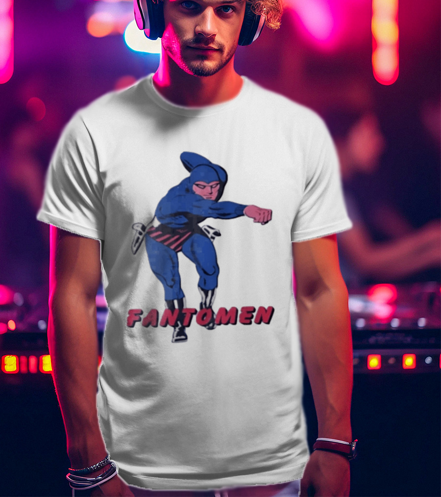 FANTOMEN Blue Superhero Punching Action Comic T-Shirt