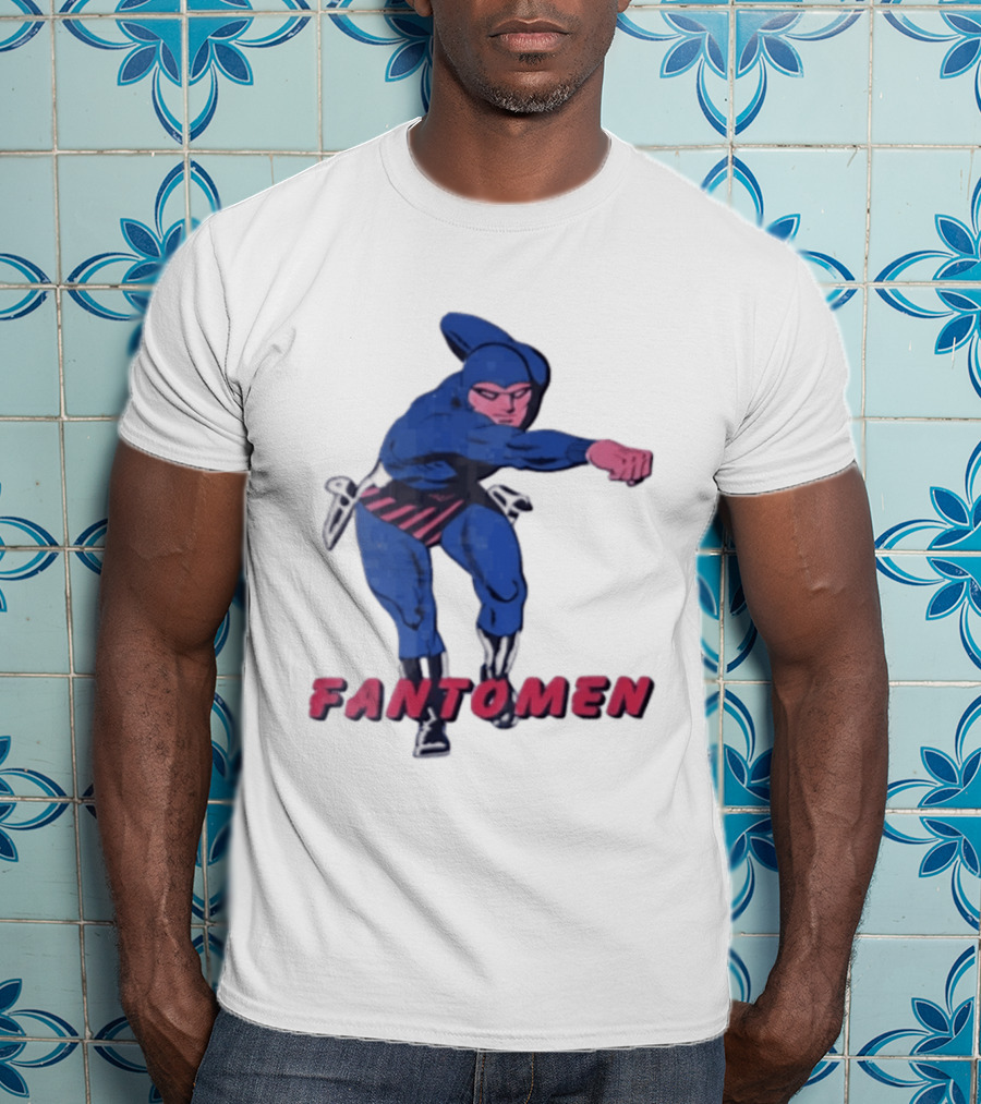 FANTOMEN Blue Superhero Punching Action Comic T-Shirt
