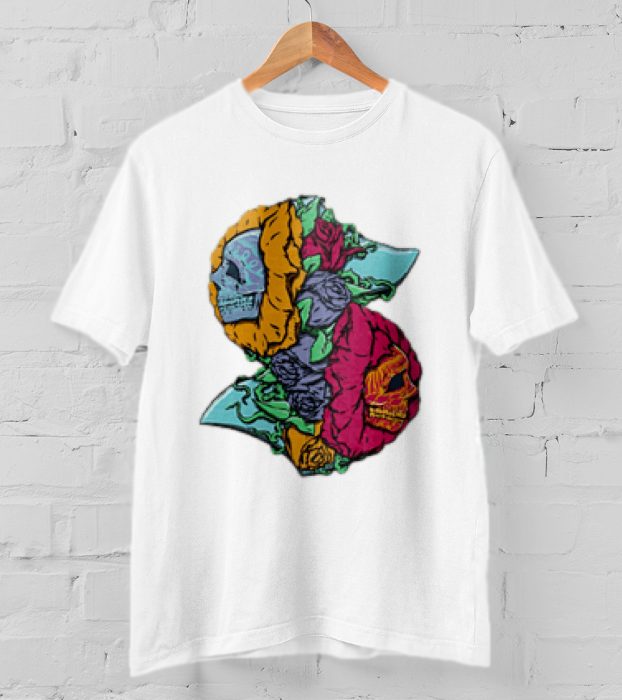 Two Skulls With Vibrant Roses And Sharp Blades T-Shirt