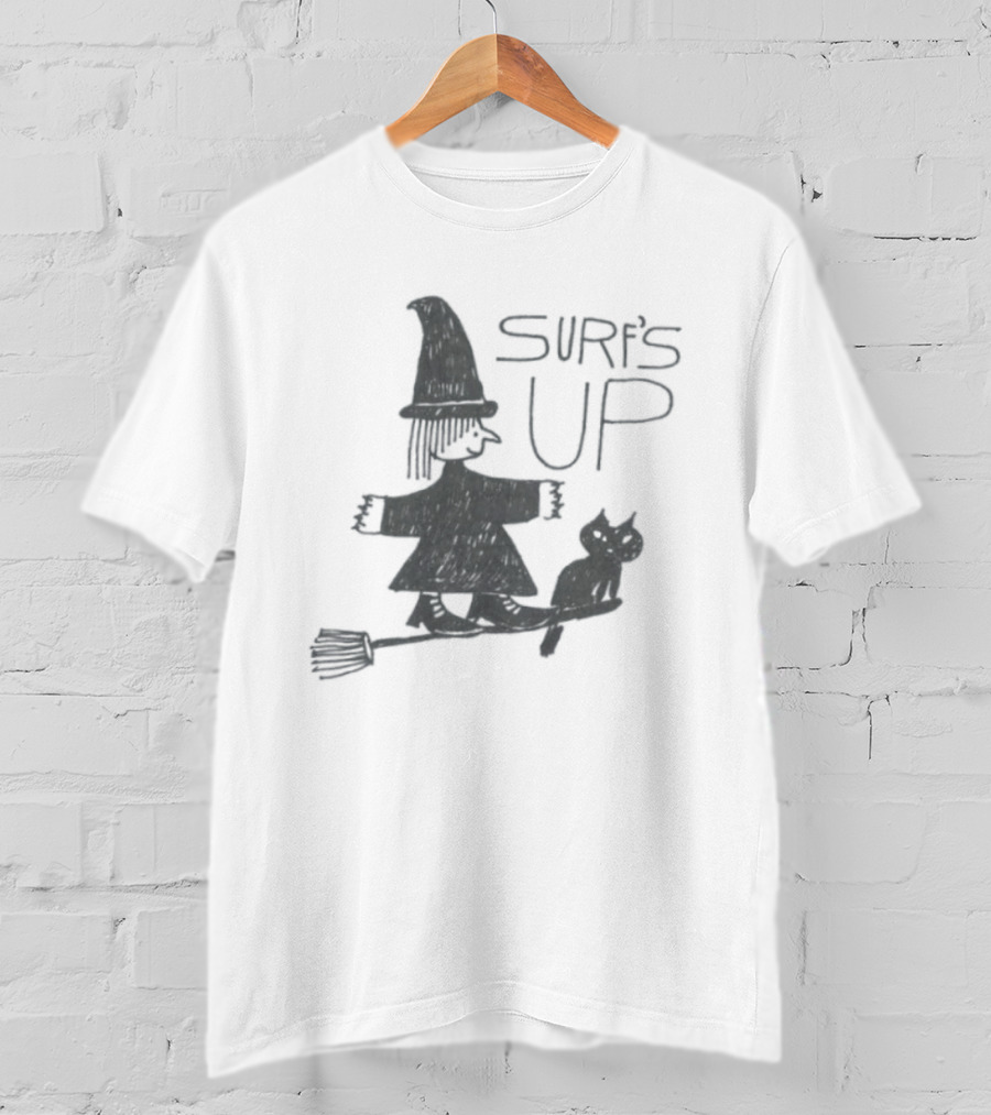 Witch Riding A Broomstick Surf's Up Halloween Cat T-Shirt