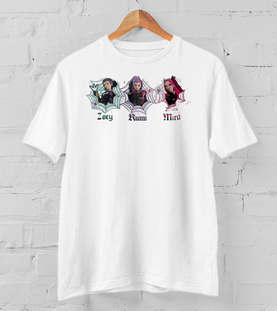 Zoey Rumi Mira Three Female Characters With Stylized Web T-Shirt