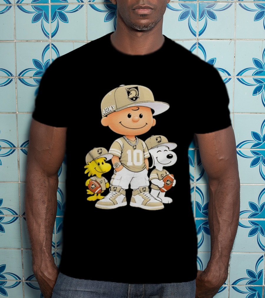 Charlie Brown Woodstock Snoopy Army Black Knights Number 10 Football Fans T-Shirt