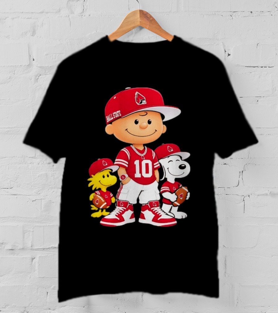 Ball State Cardinals Charlie Brown Woodstock Snoopy Number 10 Football Fans T-Shirt