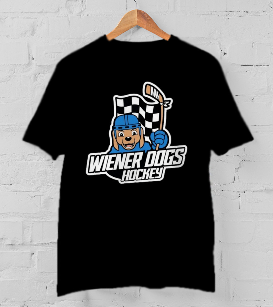 Wiener Dogs Hockey Dachshund Checkered Flag Ice Sports T-Shirt
