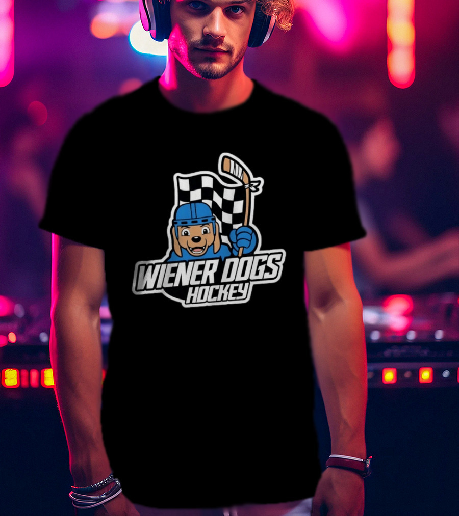Wiener Dogs Hockey Dachshund Checkered Flag Ice Sports T-Shirt